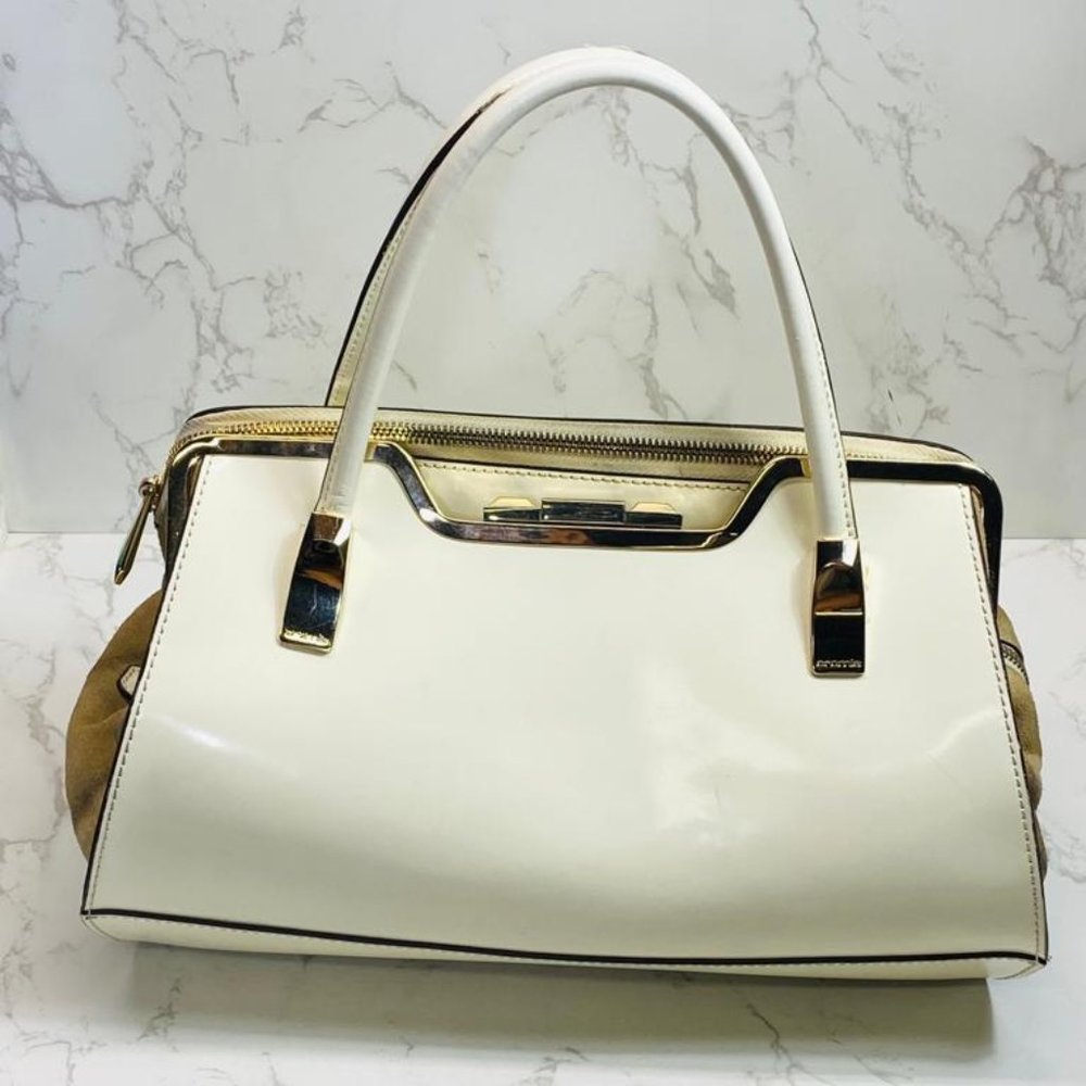 Chic White and Tan Satchel